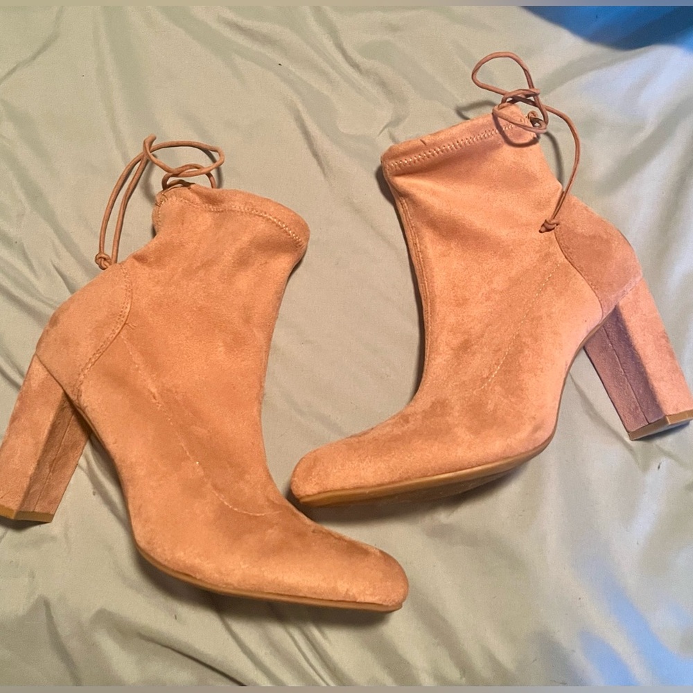 SHEIN Pink Suede Heeled Boots